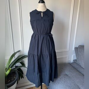 Navy blue gingham midi dress